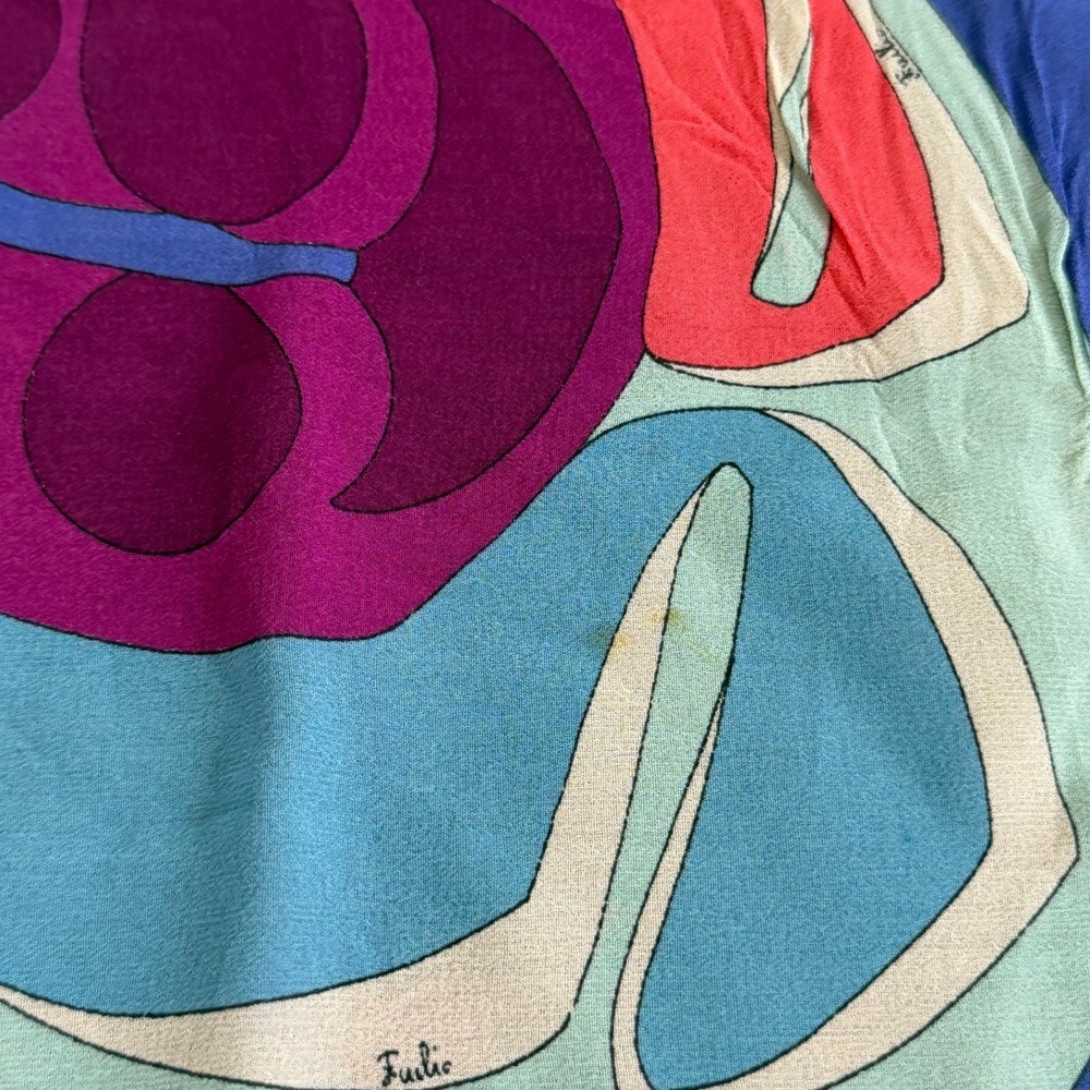 Emilio Pucci Vintage Silk Scarf Psychedelic Butterfly Geometric Purple Blue Pink - Picture 5 of 16